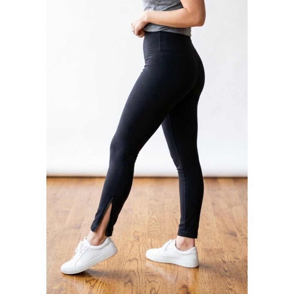 Spanx Seamless Side Zip Leggings Black High Waist Slimming Pants Large L EUC